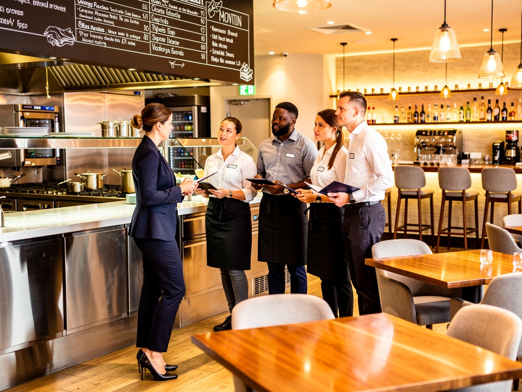 Zespół restauracji podczas odprawy przed zmianą